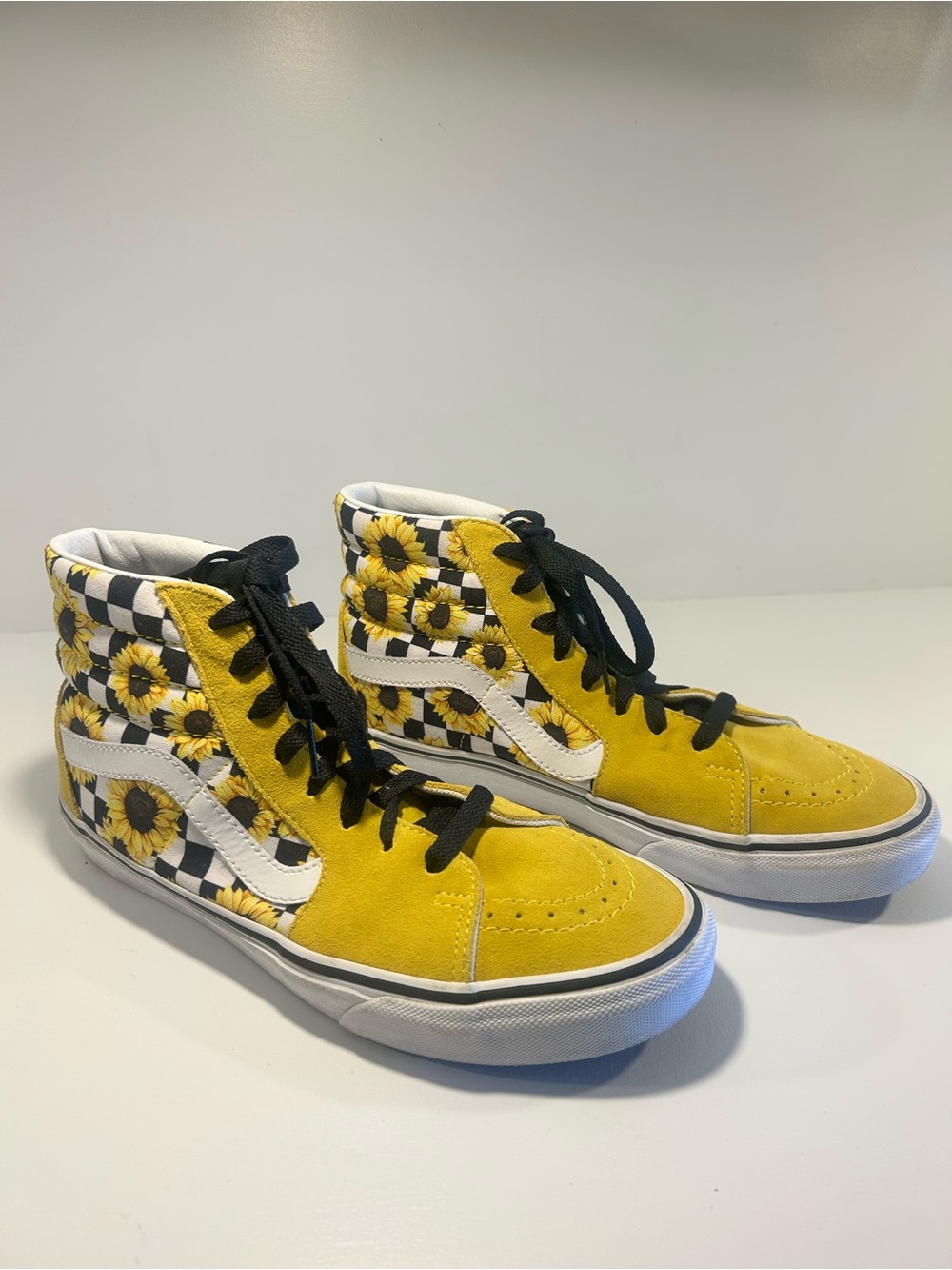 Vans Custom Sk8 Hi Sunflower Checkerboard Sneakers Womens 9.5 Mens 8 Yellow